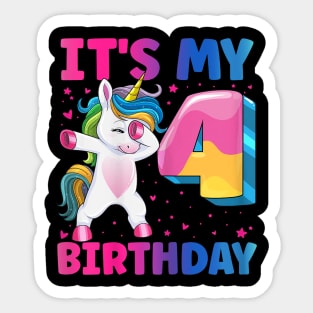 It'S My 4Th Birthday Unicorn 4 Year Old Girl Sticker